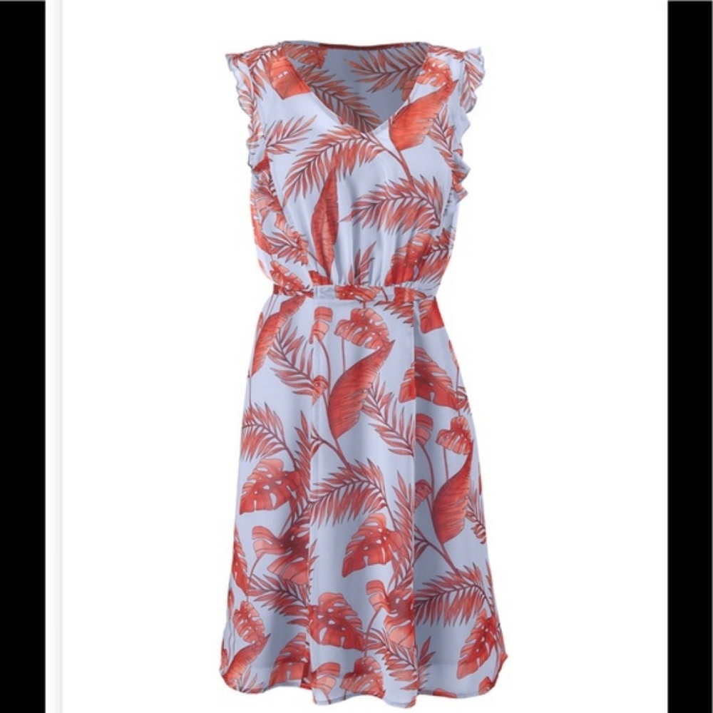 CABI ISABEL PALM LEAF BLUE ISLAND FLORAL DRESS